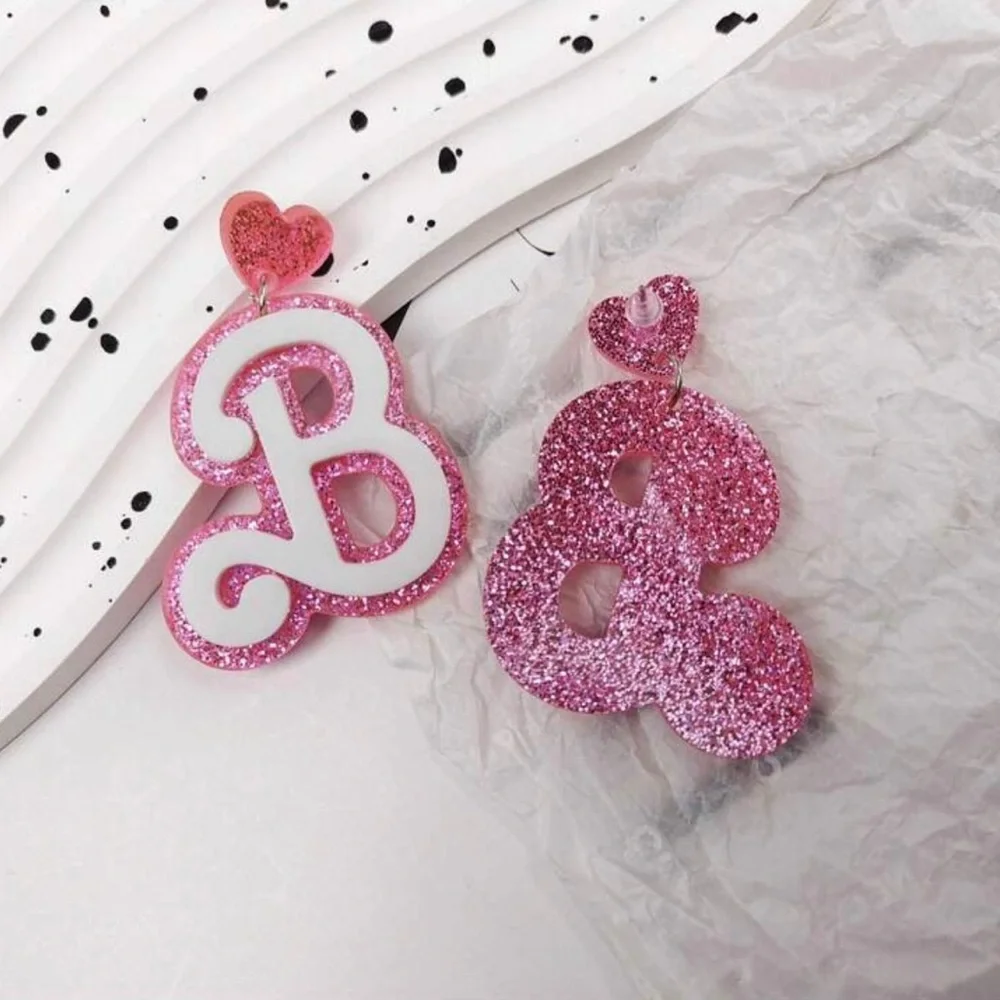 Barbie Pink Glitter Logo~ B Mattel Doll Dolly Toy Figurine Girly Feminine Dangle